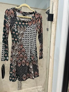 Karen Kane Xs Jersey Fall Abstract A-Line Stretch Knit Flared Dress  - $138 New - Picture 1 of 7