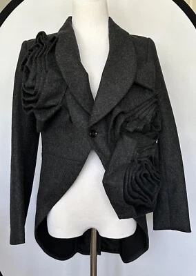 全新无标签 100% 正品 Comme Des Garcons 女式“花朵”西装外套 S 码灰色 — 第 1/4 张图片