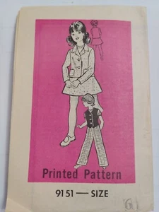Jacket Vest Skirt Pants Girls 6 Sewing Pattern 9151 Mail Order Cut VTG Printed - Picture 1 of 8