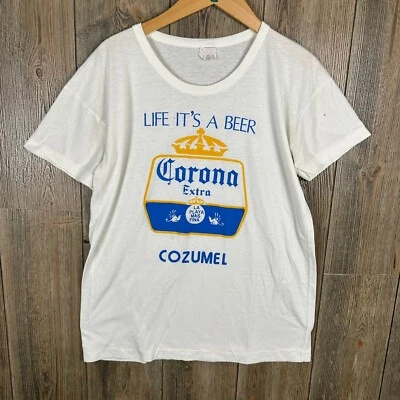Camiseta Corona Beer Vintage Años 80 "Life It's a Beer" Cozumel México Mediana Foto 1 de 4