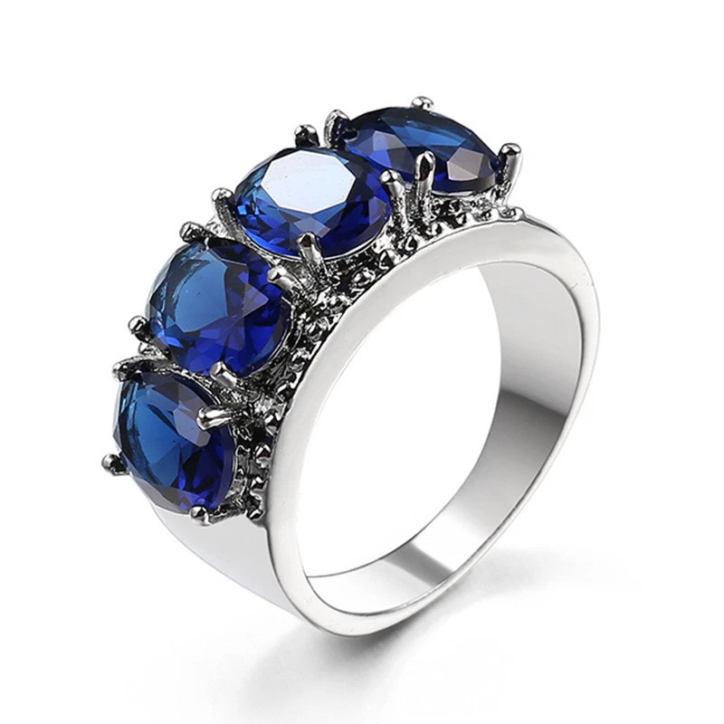 Alianza de piedra de circonita cúbica AAA de color azul para mujer anillo de boda relleno de oro blanco talla 6-10 Foto 1 de 4