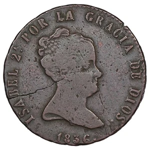 Espagne - 8 maravedis 1836 J - Isabelle II - Jubia - cuivre - KM.512.1 - Cal.473 - Picture 1 of 2