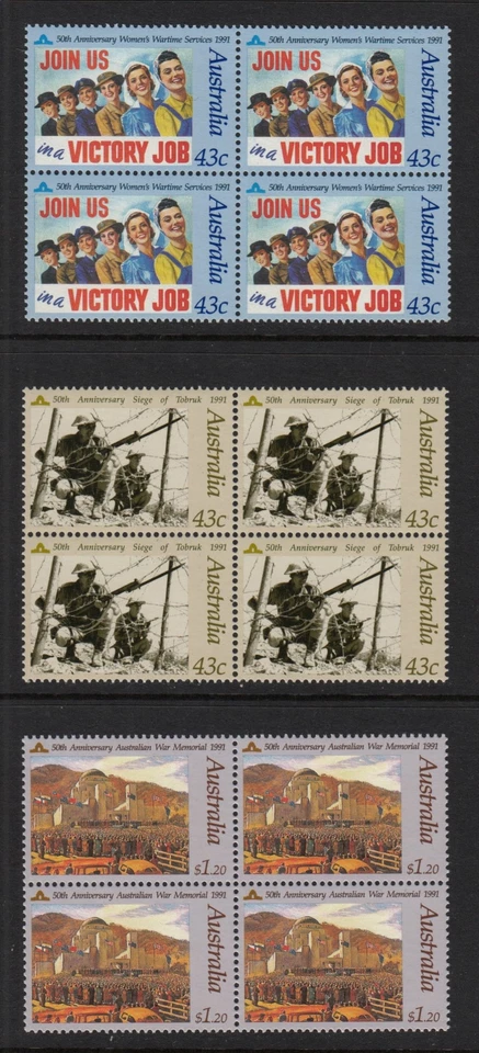 Australia 1991 3 bloques diferentes MNH de 4 los que sirvieron SG 1283-5 Foto 1 de 1