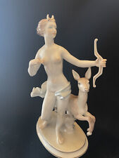 Herend Hungary Hand Painted Diana Goddess Hunter With Deer Statue
