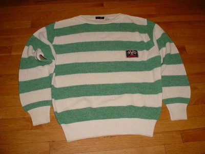 Suéter vintage Brioni Yacht Club branco verde bloco cor logotipo listrado tamanho 50 - Imagem 1 de 4