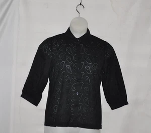 Linea by Louis Dell'Olio Cotton Paisley Eyelet Blouse Size L Black - Picture 1 of 2