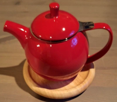FORLIFE Teapot Ceramic Red Curve Teapot with Tea Strainer 24 oz - Image 1 of 4
