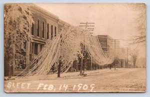 Vintage RPPC Kewanna IN Main Street Businesses Sleet Ice Storm Feb 14 1909 T15 - Picture 1 of 2