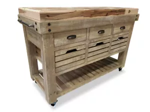 Riverina Whitewash Kitchen Island Cutting Workbench Hardwood Top - Picture 1 of 8