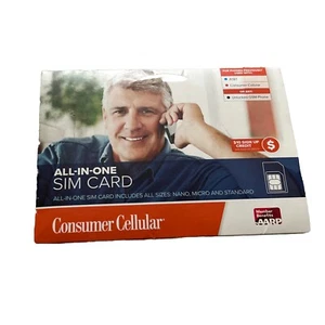 Consumer Cellular All-in-One SIM Card AT&T/T-Mobile NETWORK + $10 CREDIT  - Zdjęcie 1 z 3