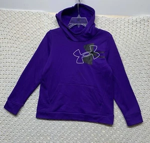 Under Armour Loose Hoodie Sweatshirt Girls Size YLG Youth Logo Fleece Purple - Picture 1 of 9