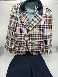 1970's Boys Size 5 Plaid Suit Jacket Blue Pants - Picture 1 of 19