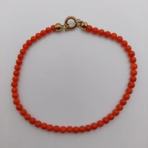Pulsera de cuentas CORAL ROJO NATURAL 3 mm auténtica, rellena de oro amarillo - Imagen 1 de 9