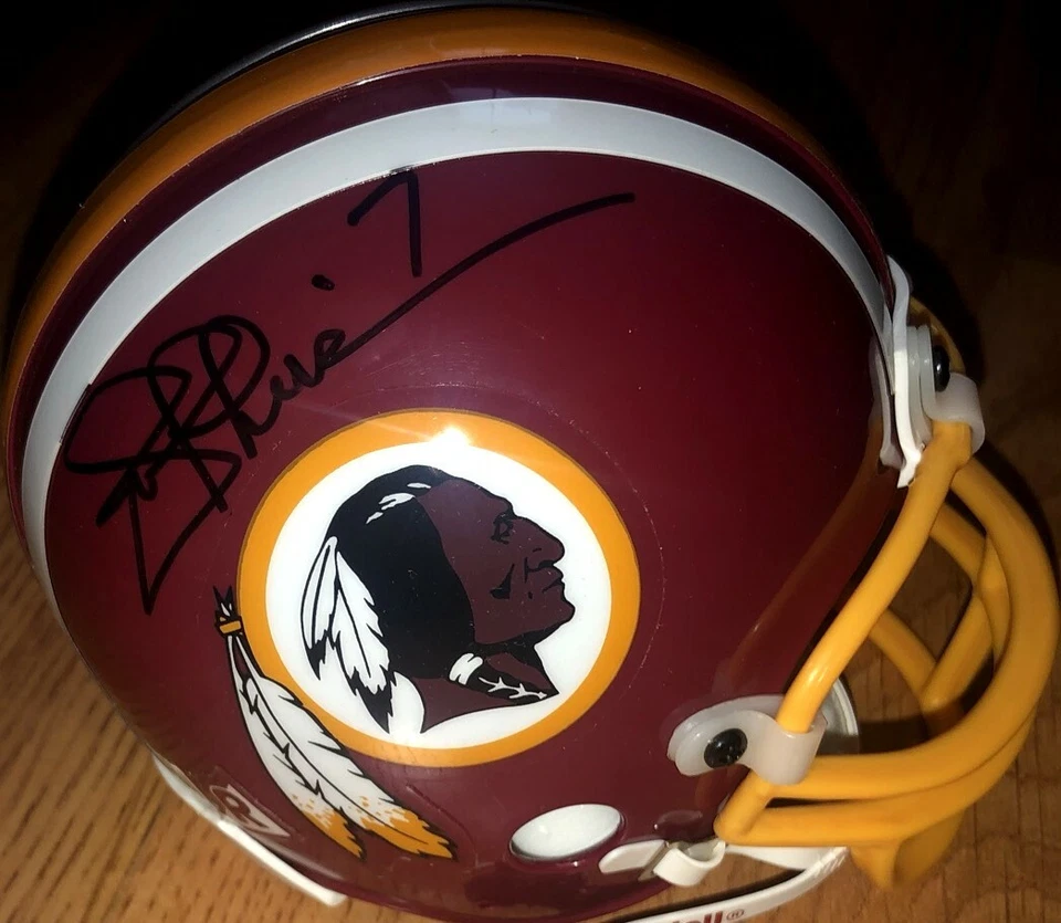 Mark Rypien Joe Theismann autographed signed Washington Redskins mini helmet JSA - Image 1 of 2