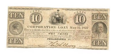 PHILADELPHIA  :  DISTRICT OF THE NORTHERN LIBERTIES  SCRIP  10C  & $1  1837 - Image 1 of 2