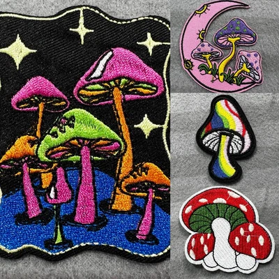 🔥Lot Of 4 CUTE Mushroom Moon Magic Embroidered Iron On Patch Hippie Love Peace - Image 1 of 4