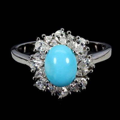 Anillo de plata de ley 925 turquesa ovalado 8x6 mm piedras preciosas naturales joyería tamaño 8 Foto 1 de 4