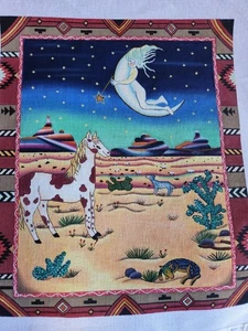 Southwest Desert~Horse~Coyote~Cactus~Moon Lady & Stars~Needlepoint Canvas~Lg - Picture 1 of 5
