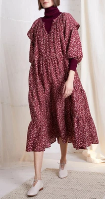 NWT APIECE APART DOUBLE SLEEVE FLORAL PRINT MIDI DRESS, SZ XS - Image 1 of 4