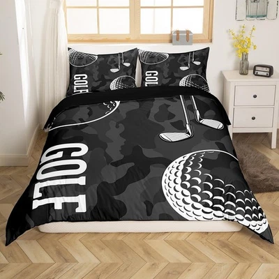 Capa de edredom estampa golfe preta camuflada conjuntos de cama queen crianças meninos adolescentes camuflagem... - Imagem 1 de 4