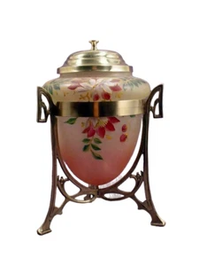 Stunning Art Nouveau Antique Biscuit Cookie Jar Enameled Linner 1880s - Picture 1 of 21
