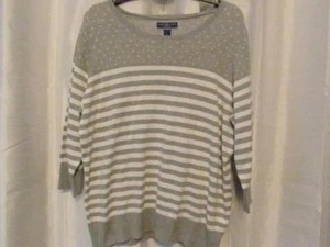 NWT Karen Scott Woman Gray Striped Sweater Long Sleeve 0X Org $49.50 - Picture 1 of 6