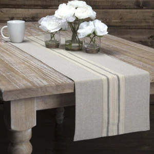 Corredor a rayas de carbón Sawyer 13x36 granja campo algodón chambray - Imagen 1 de 4