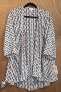 Blusa Cárdigan LulaRoe Lindsay Simplemente Cómoda Abierta Gris y Multi Plumas L - Imagen 1 de 22