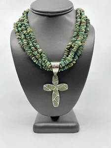 DTR Mine Finds 4 Strand Turquoise Chip Cross Pendant Necklace 18" 241998 - Picture 1 of 20