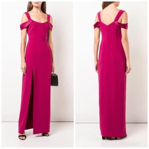 HALSTON Pink Thigh Slit Evening Gown Off The Shoulder Formal Fuchsia Size 2 New - Picture 1 of 8