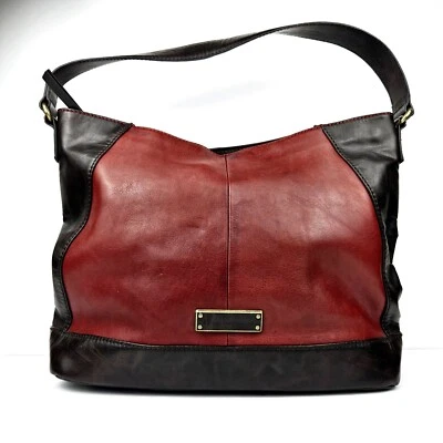 Tignanello Bolso de Hombro de Cuero Rojo Marrón/Monograma Rojo Forro Monedero LEER Foto 1 de 4