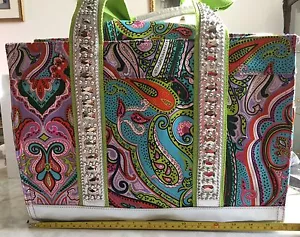 Berek Limited Edition Paisley Print & Silver Tote Bag For Shoe Dazzle Pre-Owned - Picture 1 of 9