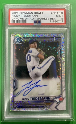 Ricky Tiedemann 2021 Bowman Draft Chrome Auto Sparkle Refractor /71 PSA 9 LowPop - Image 1 of 3