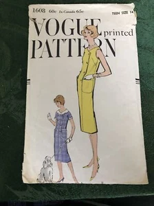 Vestido Vogue De Colección Patrón Adolescente Talla 14 Busto 34 # 1608 C 1958 Usado Sin Dirección - Imagen 1 de 2