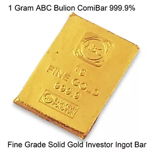 Solid Fine Gold 1 Gram 999.9 ABC Minted Bullion Ingot Bar - Picture 1 of 4