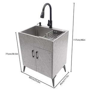 Modern Bathroom Vanity Free Standing Kitchen Cabinet Sink w/ Pull-out Faucet - Bild 1 von 20