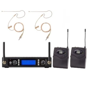 UHF Dual Wireless Earset Headworn Microphone System for Stage Church School Nude - Picture 1 of 4