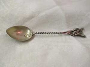 Antique Sterling silver Demitasse spoon twisted handle reticulated Flower - Picture 1 of 4