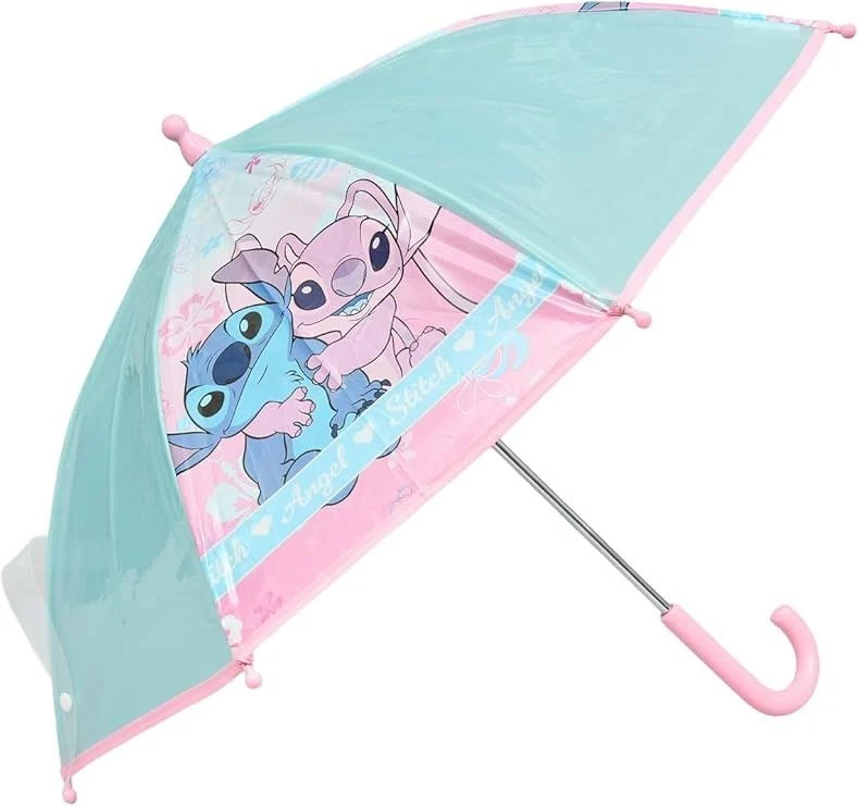 Paraguas Disney Stitch para niños niñas - diseño de ángel rosa y azul mango de fácil agarre Foto 1 de 1