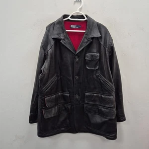 Ralph Lauren Polo Vintage Black Leather Single Breast Hunting Chore Jacket Large - Picture 1 of 10