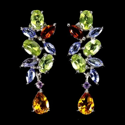 925 Sterling Silver Earrings Pear Citrine Peridot Tanzanite Natural Gemstone Jew - Image 1 of 4
