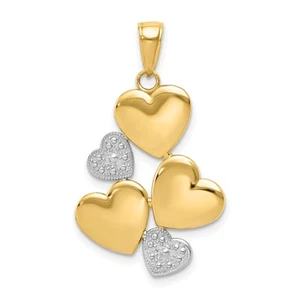 14k Yellow Gold Rhodium Heart Pendant Cluster Two-Tone Charm for Women Love - Picture 1 of 6