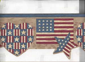 * WALLPAPER BORDER DIE CUT AMERICANA FLAG HEART STAR PATRIOTIC NEW COUNTRY - Picture 1 of 4