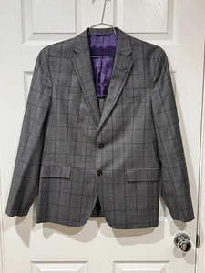 Ted Baker London Endurance Mens Gray Windowpane Plaid Wool Suit Jacket Konan 42S - Picture 1 of 23