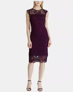 Ralph Lauren Damen Lila Flügelärmel Spitze Party Cocktailkleid Größe 2 - Bild 1 von 2