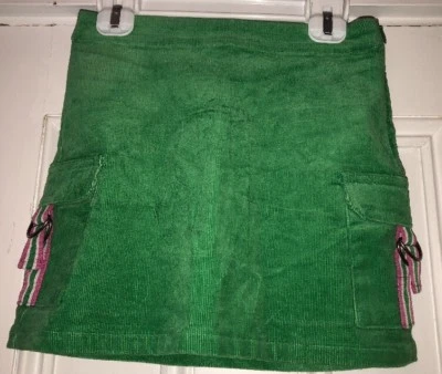Hartstrings Girls Green Corduroy Cargo Skirt Sz 7 Pink White Ribbon Accent - Image 1 of 2