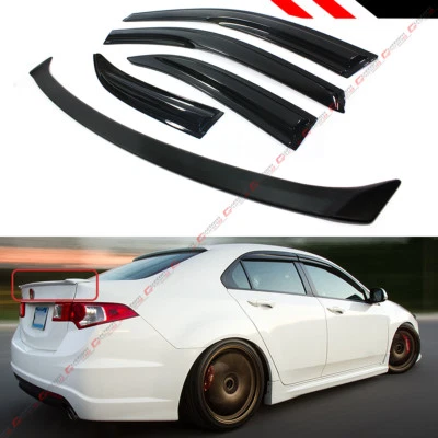 Combo de visera de ventana ahumada estilo ondulado JDM + ALERÓN DE MALETERO PARA 2009-2014 ACURA TSX Foto 1 de 4