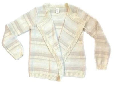 Gymboree Kids Sweater Size Large 10 12 Open Front Striped Cardigan Cream White - Image 1 of 4