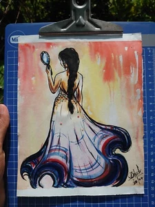 Water Colour Painting Gift To Girl Friend, Wife, Doughter, Friend Woman Handmade - Picture 1 of 13