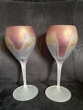 Rueven Art Nouveau Style Frosted Satin Swirl Hand Painted Glass Wine Set Vintage